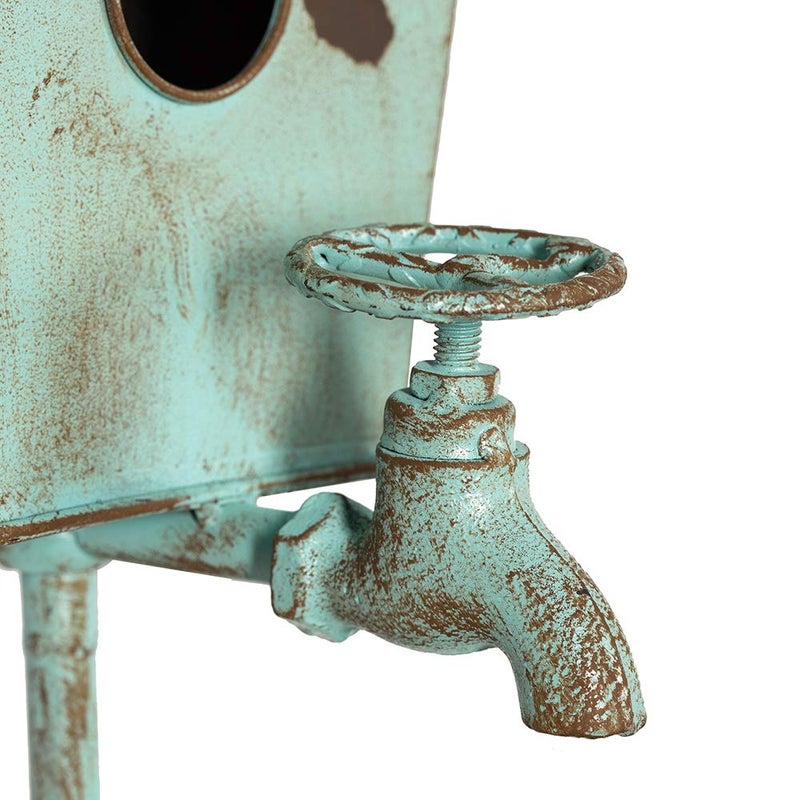 MOCOME Bird Houses for Outside with Pole Metal Birdhouse Stakes Decorative Outdoor, Reclaimed Faucet Accent (Teal, 52") - Image 2